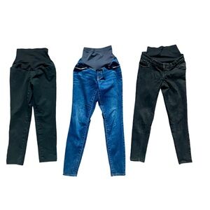 Old Navy Maternity Pants Bundle of 3 Full Panel Denim Pixie Rockstar Jeans EUC 0